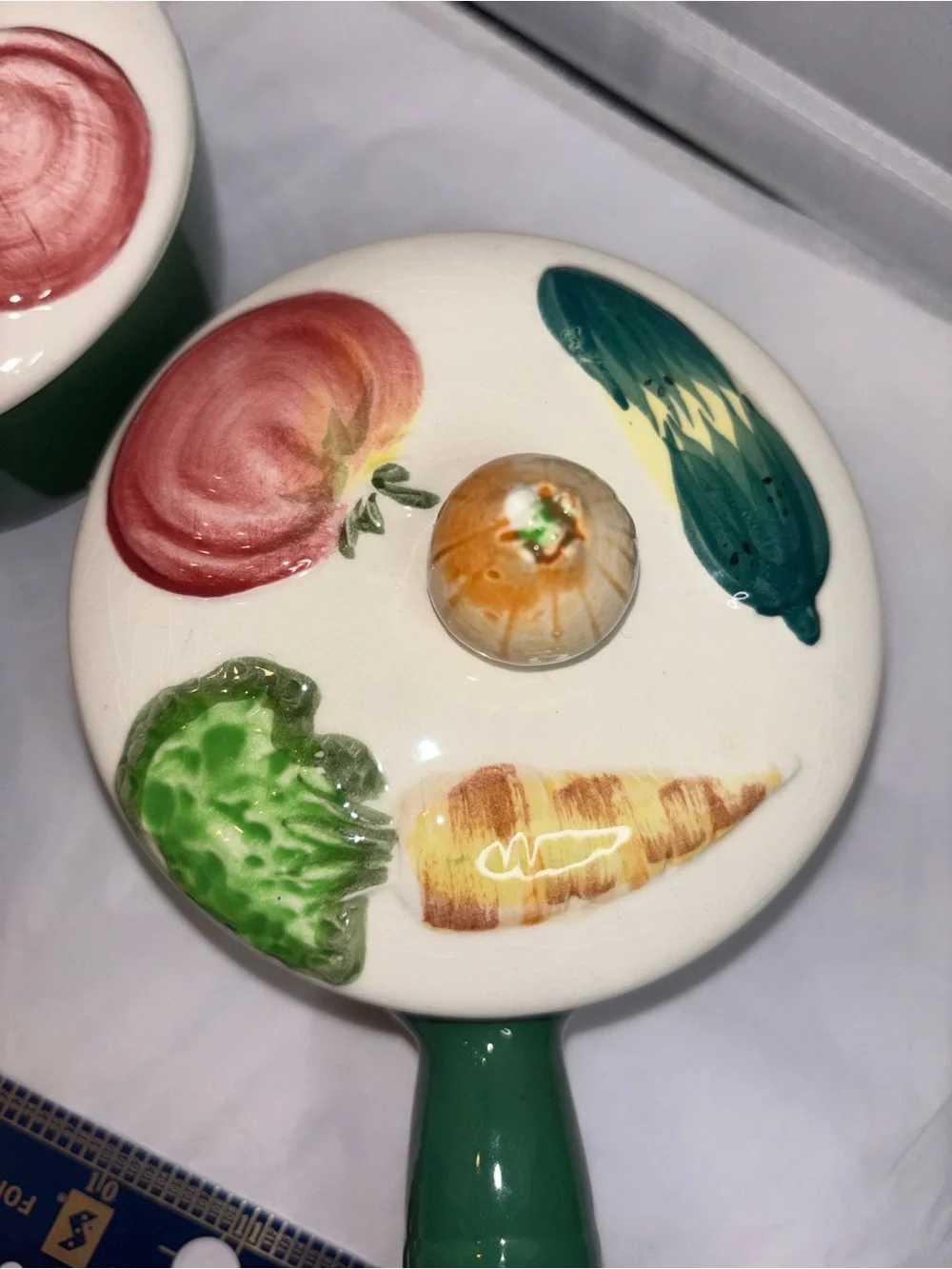 Green Ceramic Handled Vegetable Lid Vintage Japan Del Coronado
